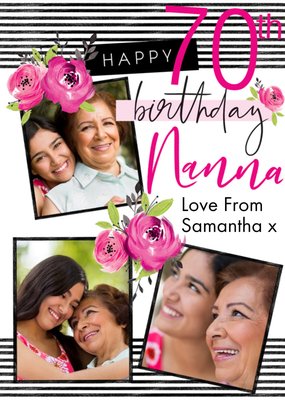 Bright Typographic Floral Design Happy 70th Birthday Nanna Photo Upload Card