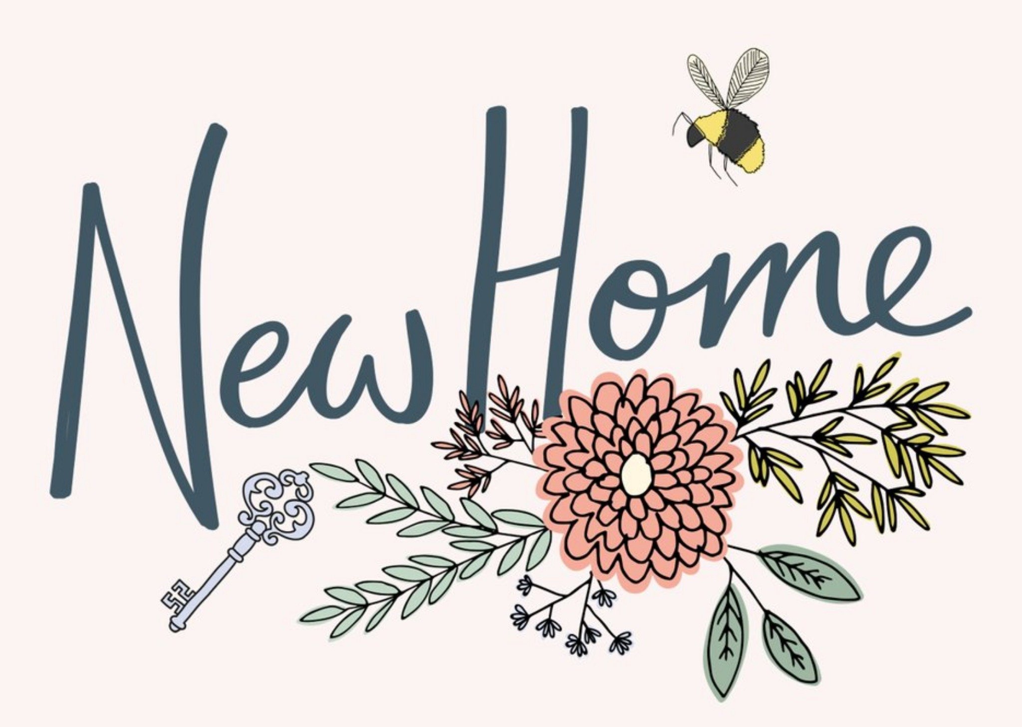 Floral Illustration With Bees New Home Card Ecard