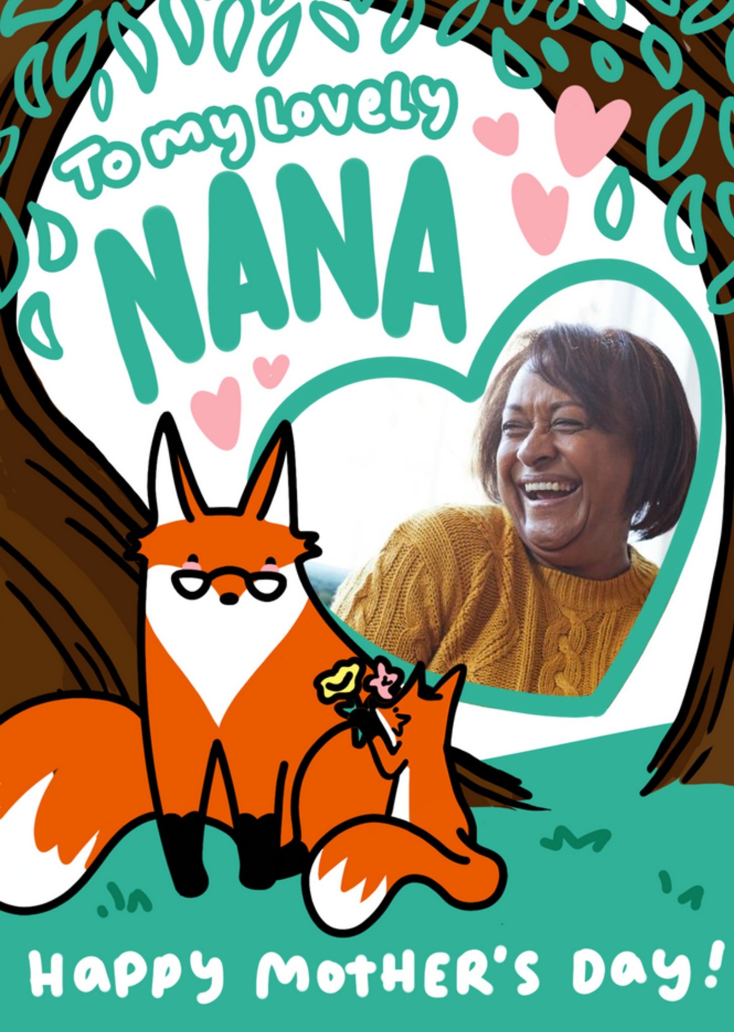 Cute Nana Fox And Fox Cub Woodland Scene To My Lovely Nana Photo Upload Mother's Day Card Ecard