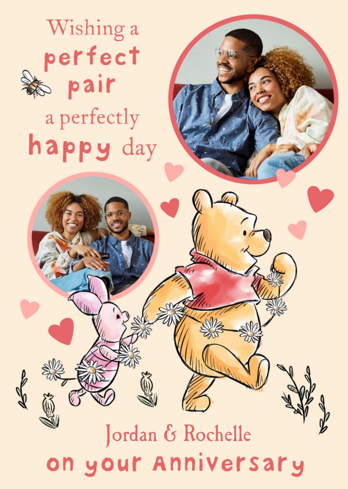 Disney Winnie The Pooh Perfect Pair Photo Upload Anniversary Card, Large