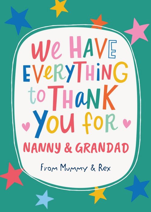 Fun Text And Stars Personalise Name Thank You Nanny And Grandad Card ...