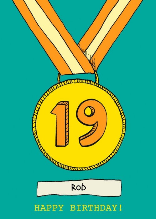 Illustrated Gold Medal 19th Birthday Card