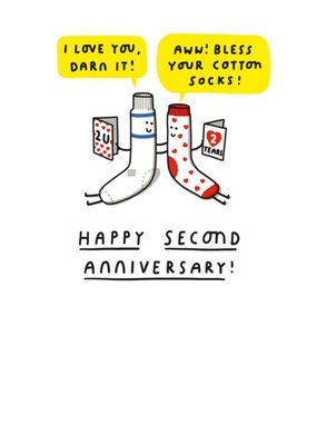 Fun Cartoon Cotton Socks Second Anniversary Card