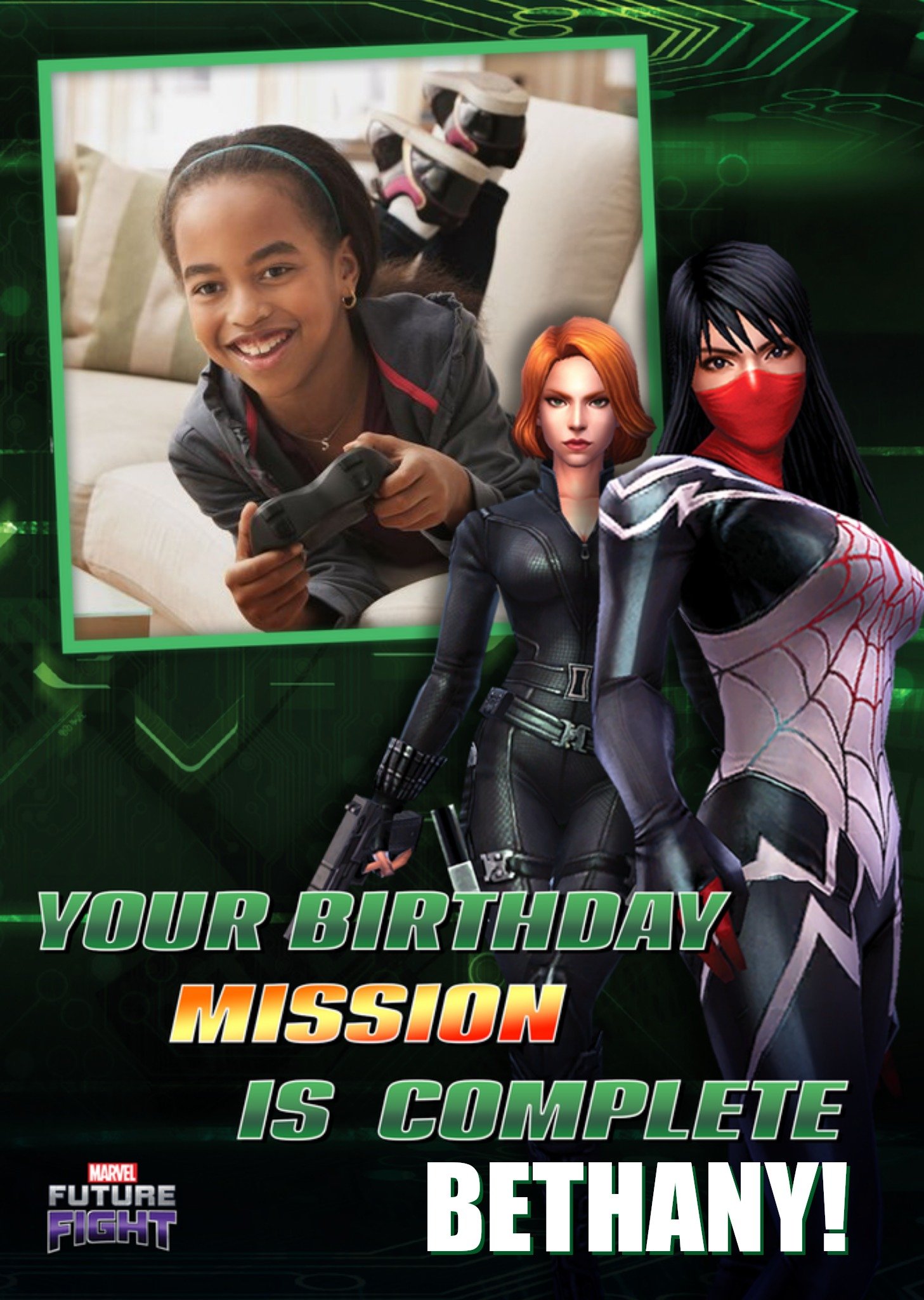 Marvel Future Fight Gaming Birthday Photo Upload Card, Large