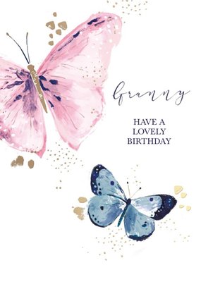 Hotchpotch Pink and Blue Illustrated Watercolour Butterflies Granny Birthday Card