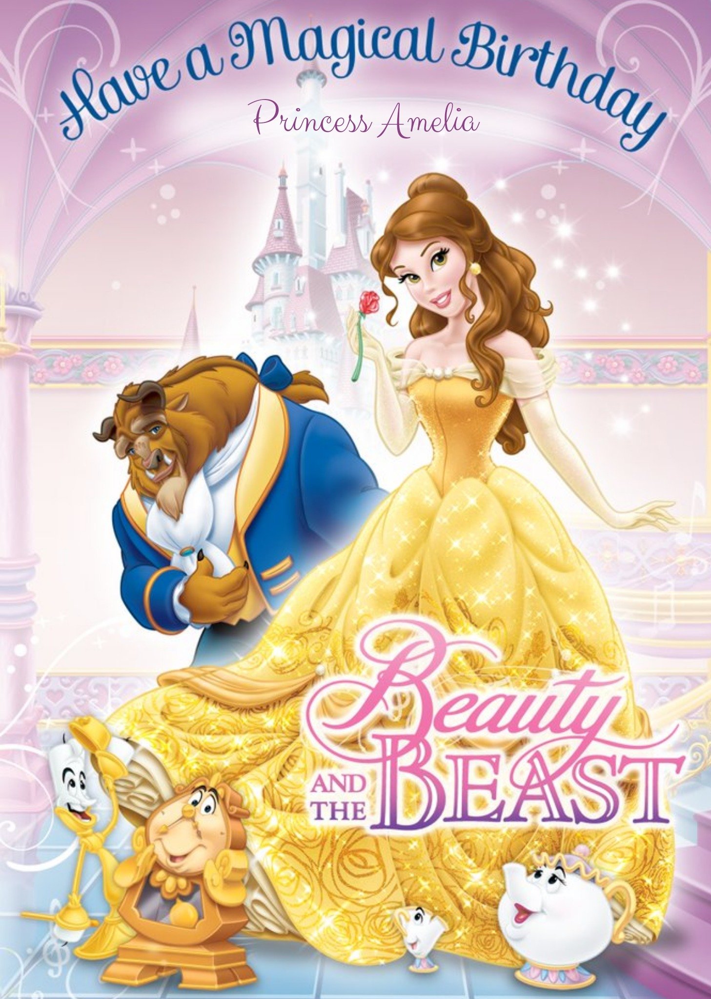 Disney Princesses Disney Beauty And The Beast Magical Personalised Happy Birthday Card Ecard