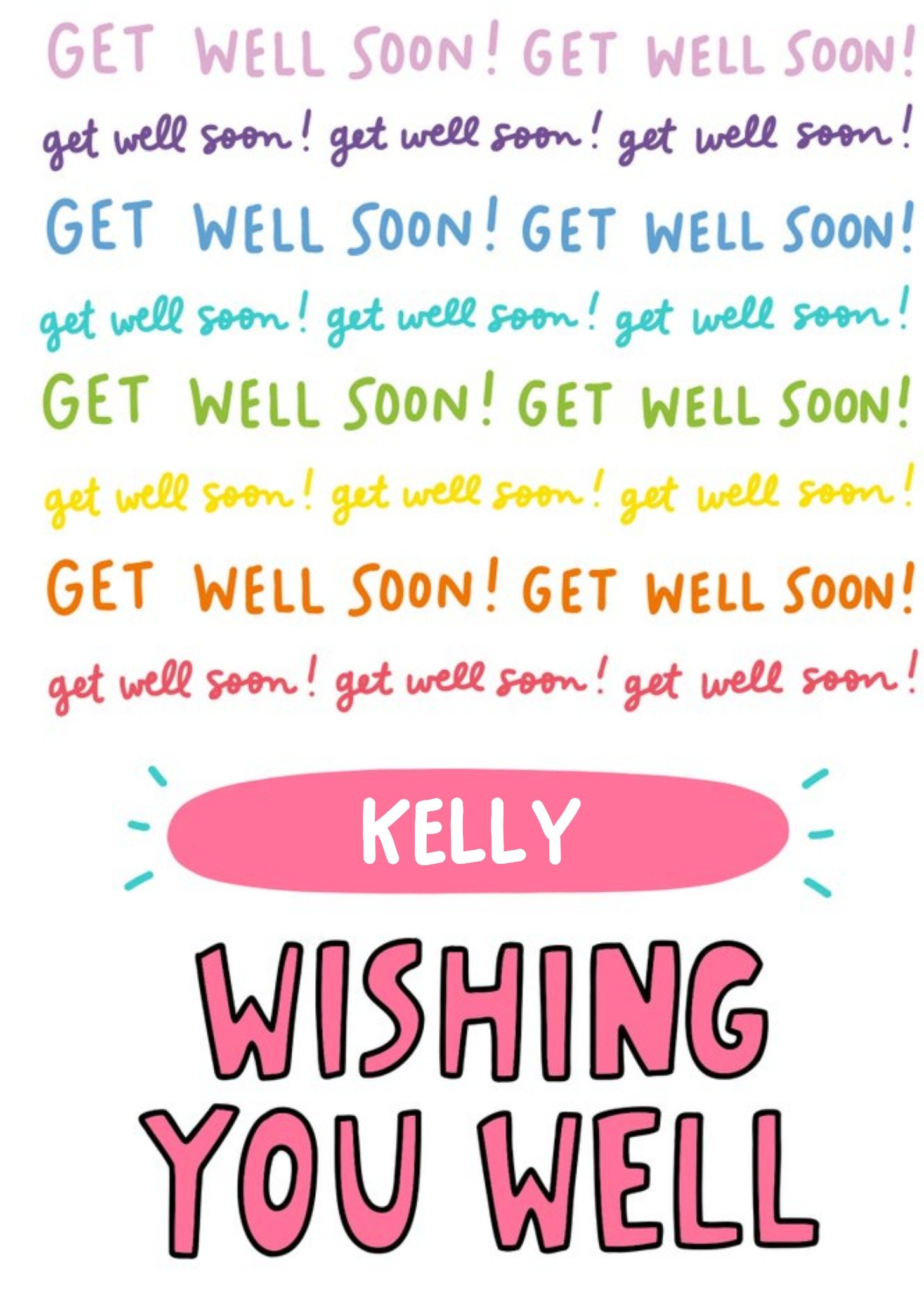 Fun Rainbow Typographic Get Well Soon Card Ecard