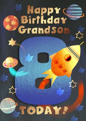 Rocket Ship Happy Birthday Grandson 8 Today Birthday Card