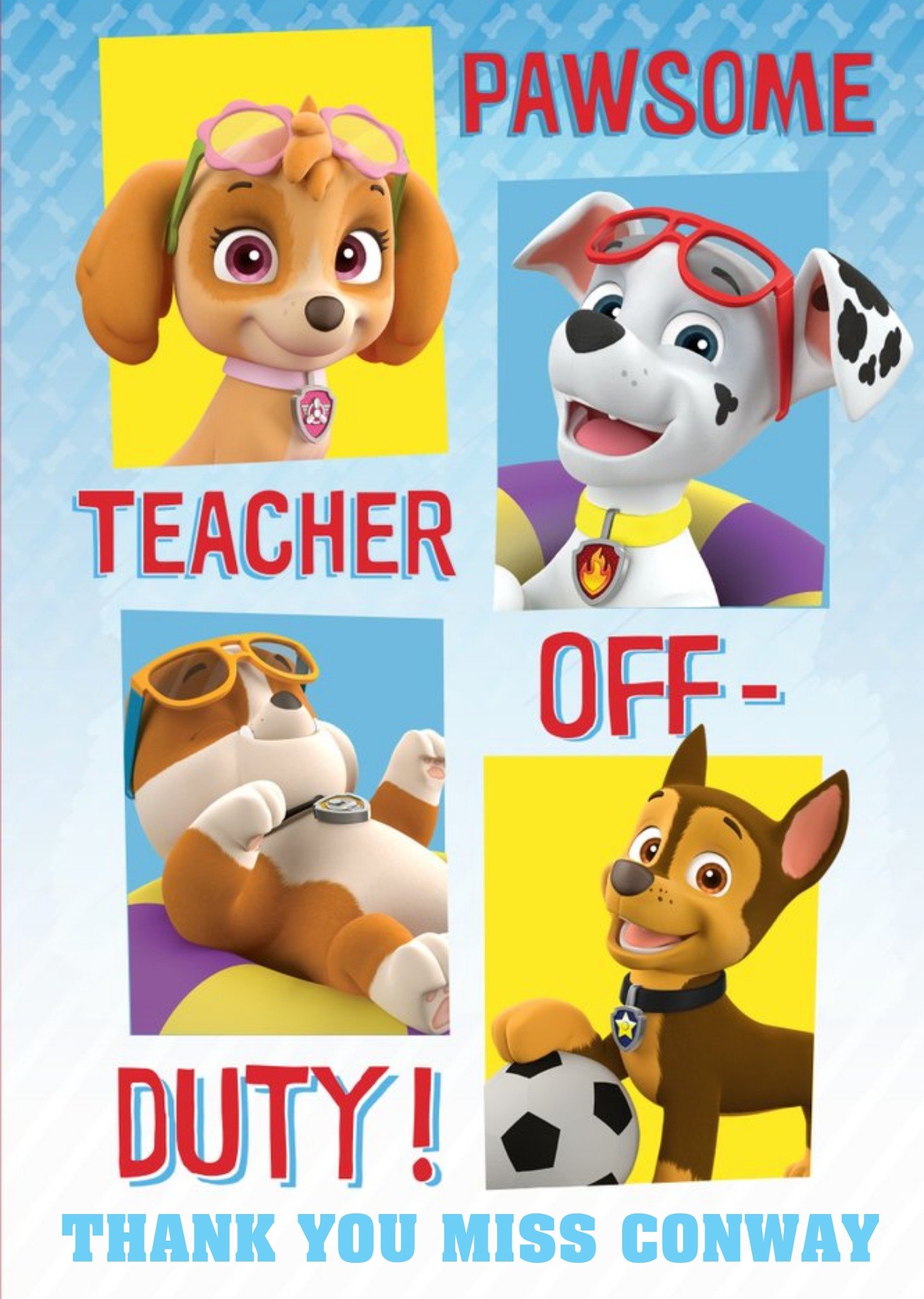 Paw Patrol Personalised Thank You Teacher Card Ecard