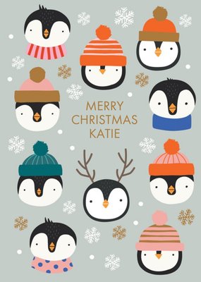 Cute Penguin Pattern Illustration Merry Christmas Card