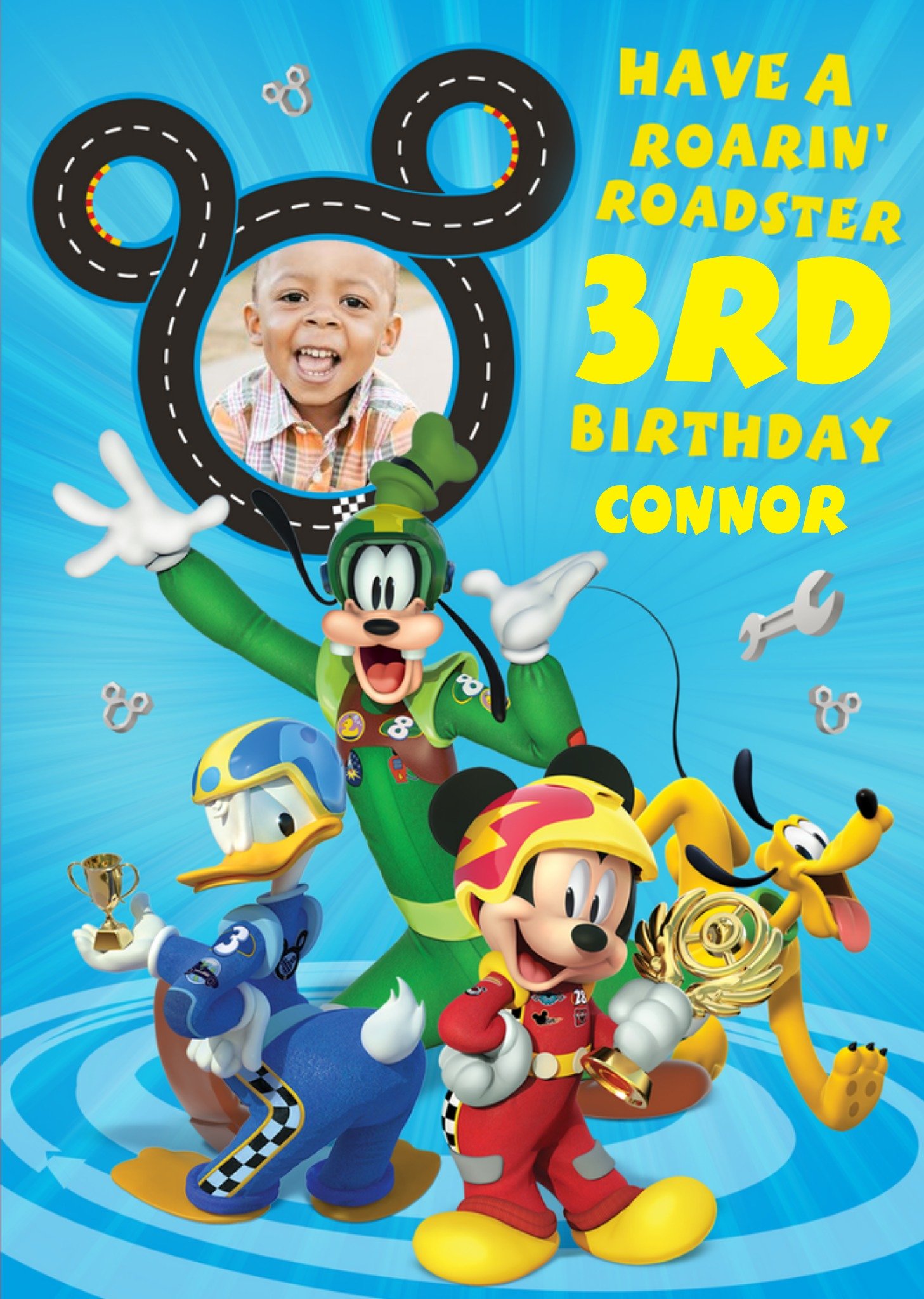 Disney 3rd Birthday Racing Photo Upload Card Ecard