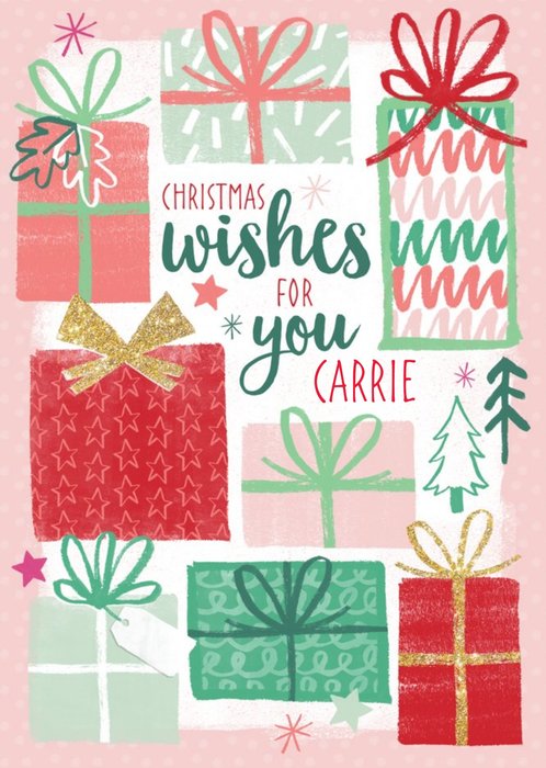Christmas Wishes Pink Personalised Christmas Card