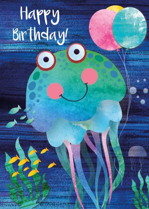 Cute Jellyfish With Balloons Birthday Card