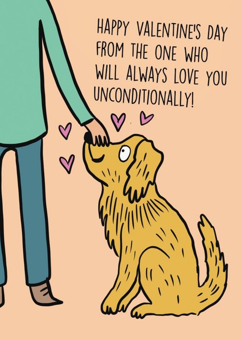 Illustrated Petting Dog Unconditional Love Valentines Card