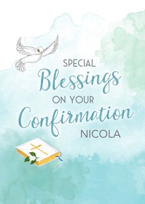 Watercolour Illustration Of A Dove And A Bible Personalised Confirmation Card