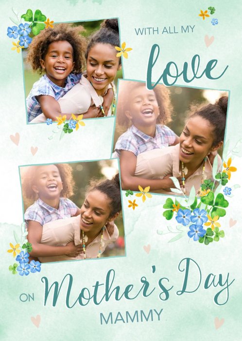 Illustration Of Flowers Surround Photo Frames Mother's Day Photo Upload Card