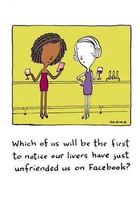 Illustrated 2 Female Friends Drinking Wine Yellow Birthday Card