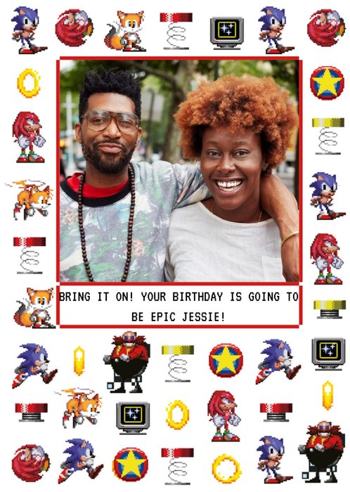 Sega Sonic Pixel Art Icons Photo Upload Birthday Card