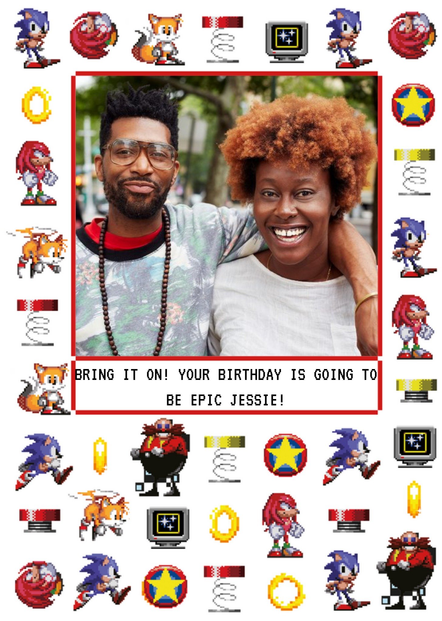 Sega Sonic Pixel Art Icons Photo Upload Birthday Card Ecard