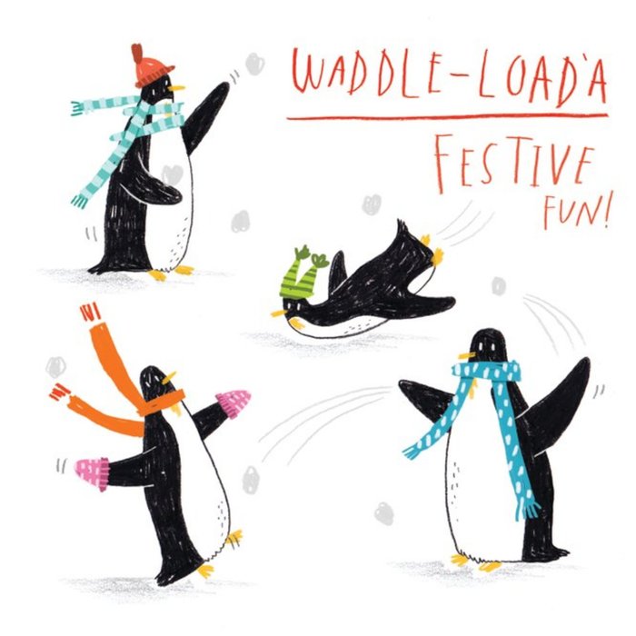 Waddle Loada Fun Penguins Square Christmas Card