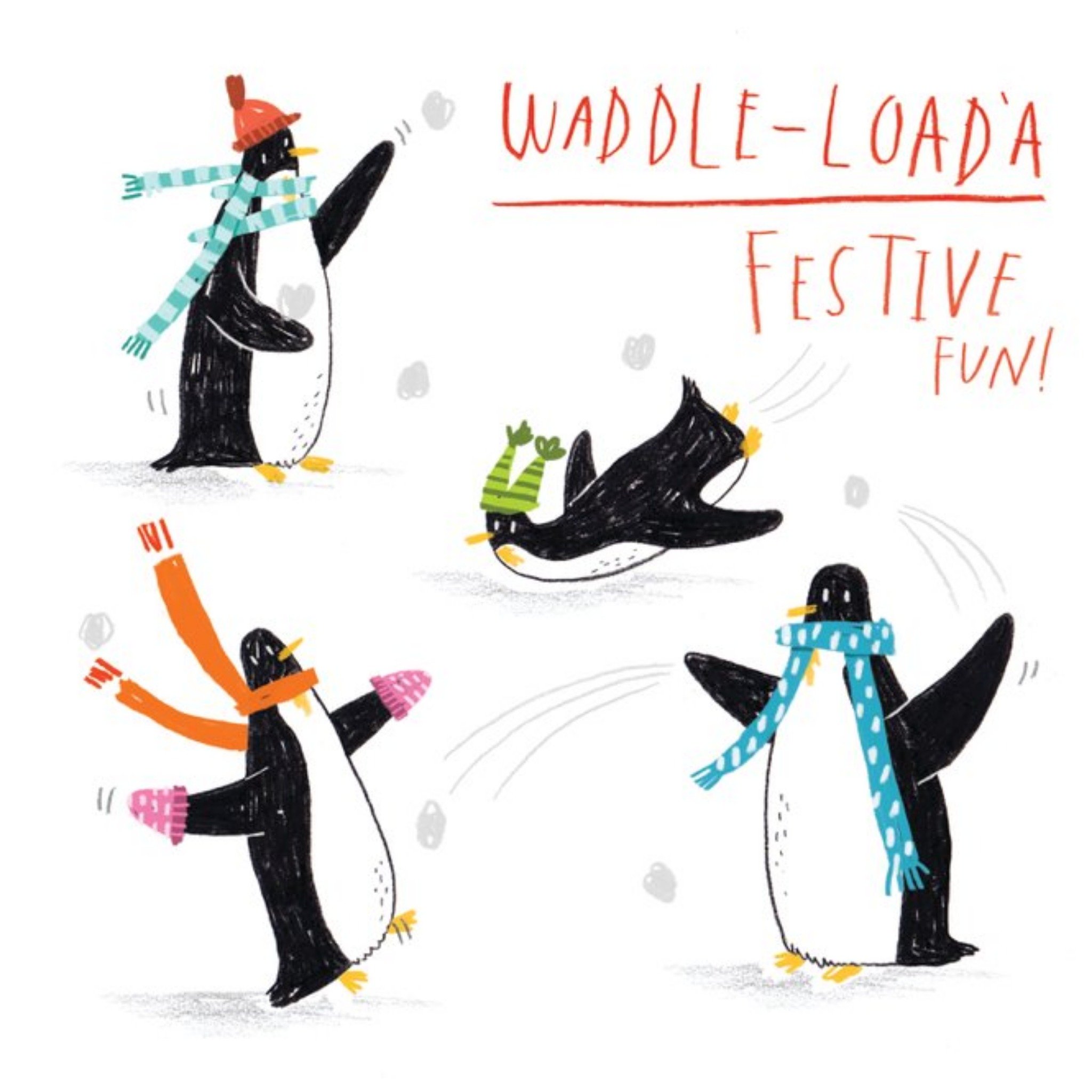 Moonpig Waddle Loada Fun Penguins Square Christmas Card