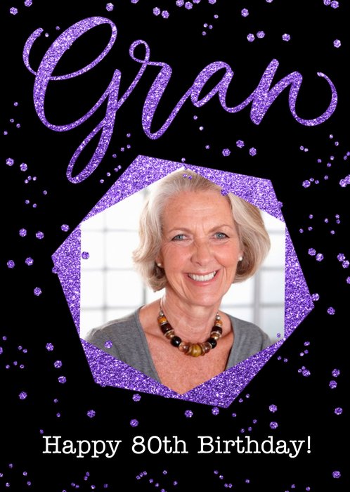 Purple Glitter Typographic Personalised 80th Birthday Card