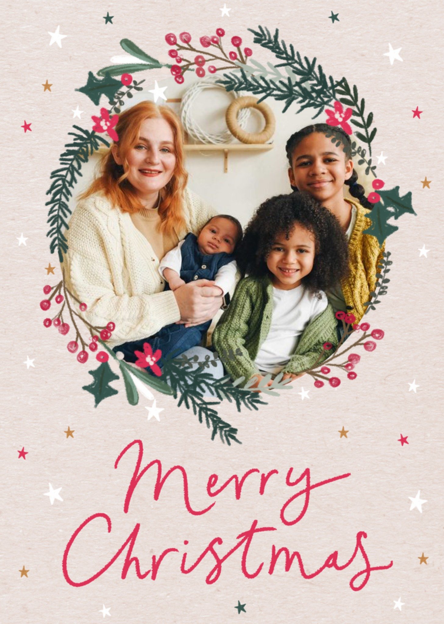 Moonpig Illustration Of A Wreath Surrounding A Circular Photo Upload Christmas Card Ecard