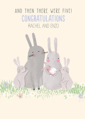 Cute Illustrative Then There Were Five New Baby Card