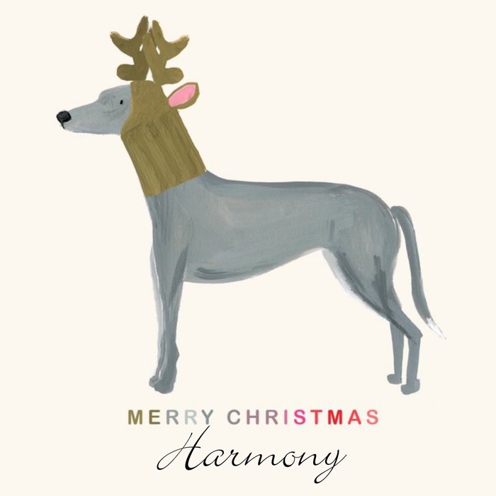 Cute Greyhound Whippet Personalised Merry Christmas Card