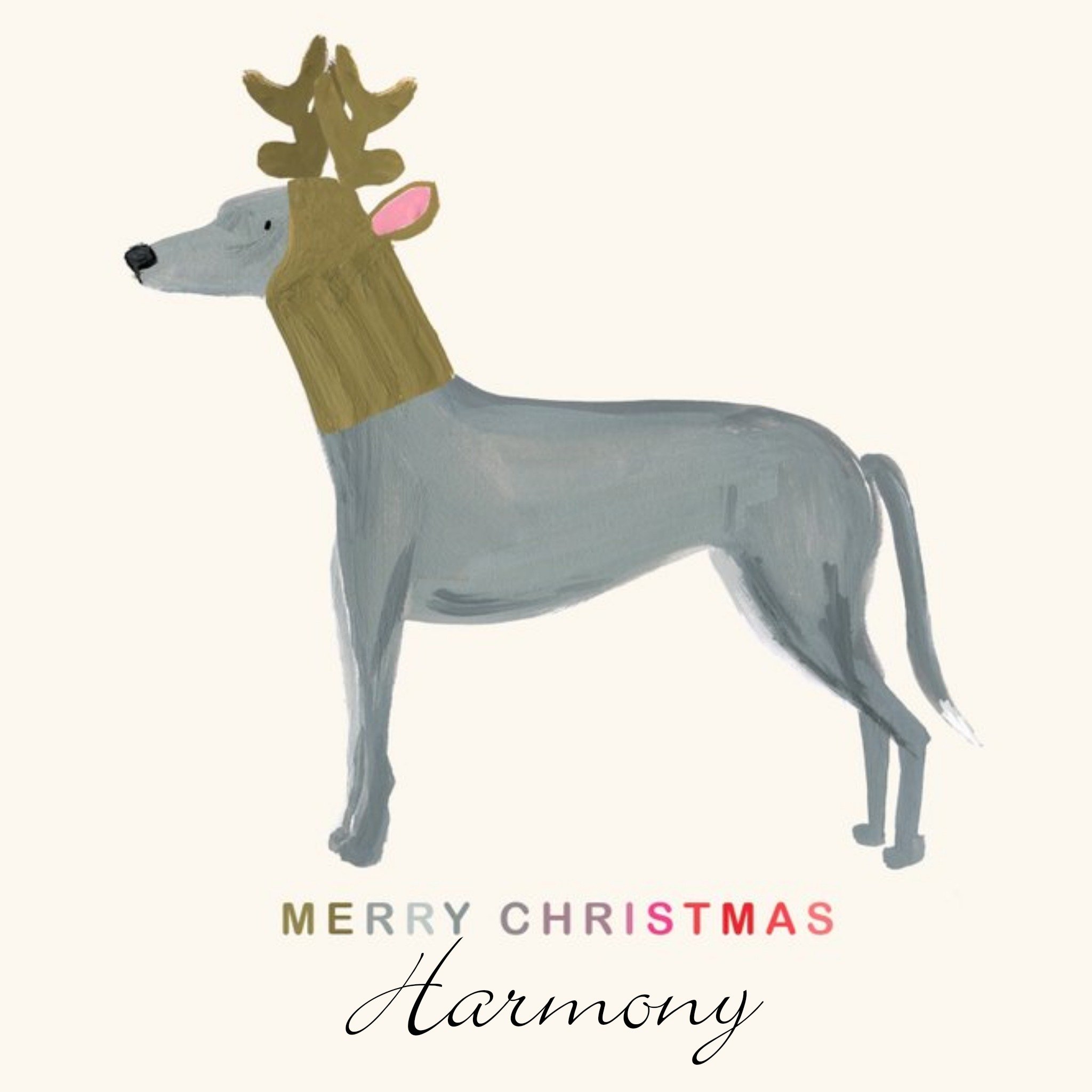 Cute Greyhound Whippet Personalised Merry Christmas Card, Square