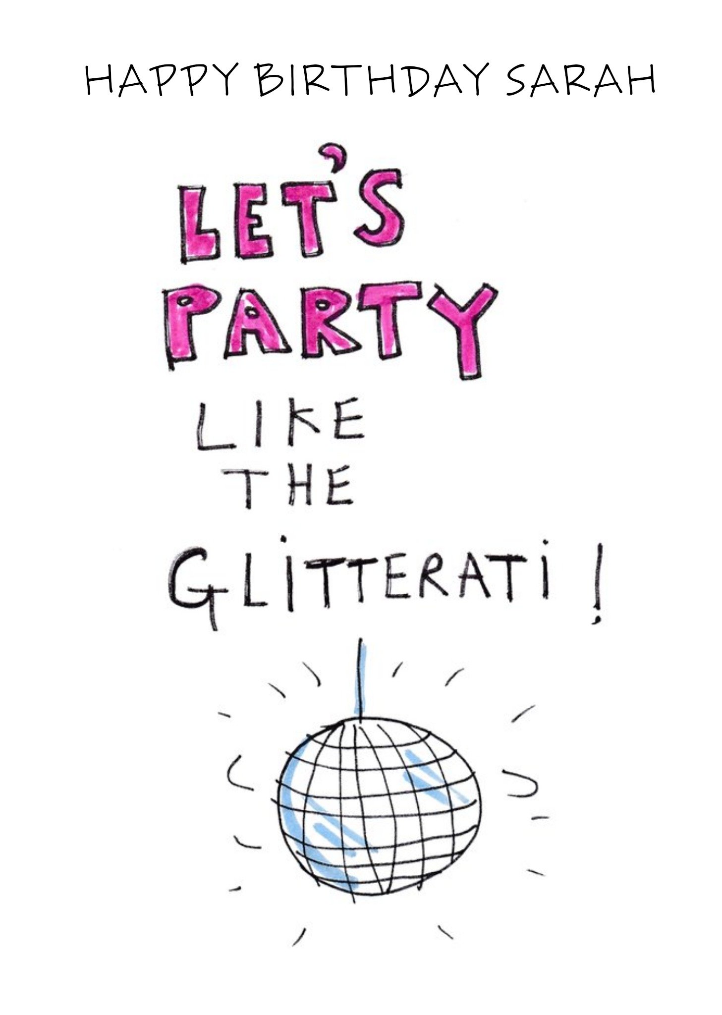 Birthday Card - Let's Party - Glitterati - Disco Ball - Illustration Ecard