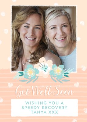 Photo Frame With Flowers On An Abstract Pattern Background Get Well Soon Photo Upload Card
