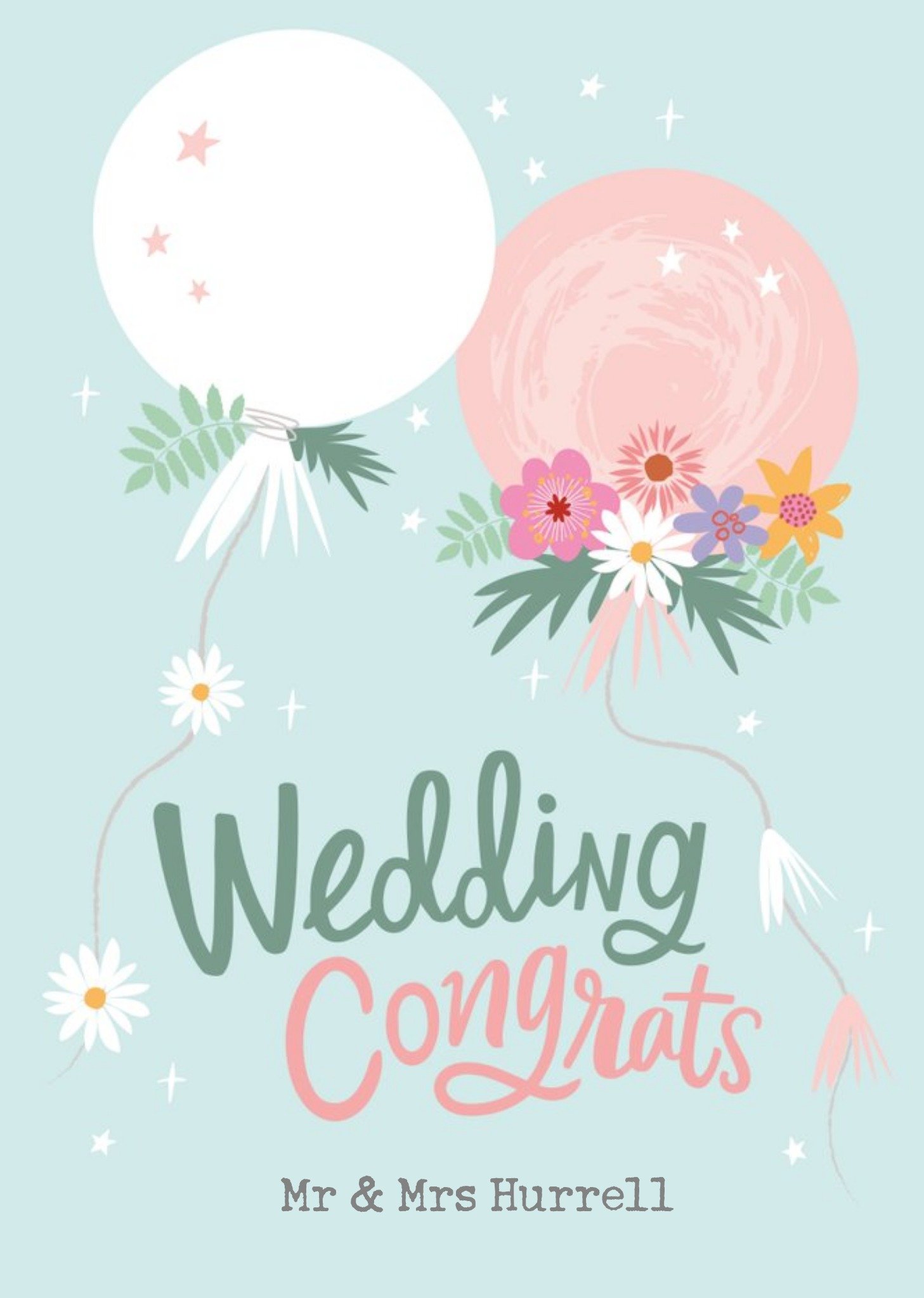 Friends Dotty Black Illustration Floral Couple Wedding Congratulations Card, Large