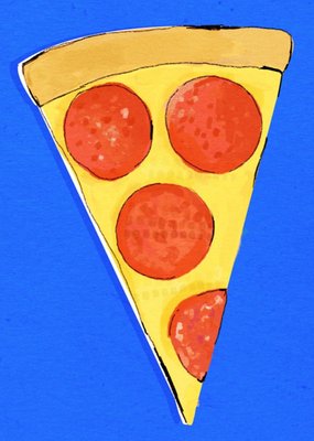 Big Slice Of Pizza On Blue Background Card