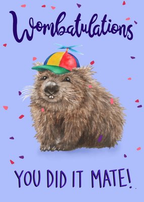 Illustration Of A Wombat Wearing A Colourful Baseball Cap Congratulations Card