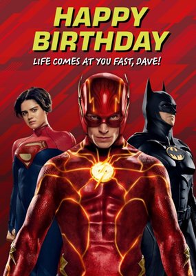 The Flash Movie With Batman And Supergirl Warner Brothers Birthday Card