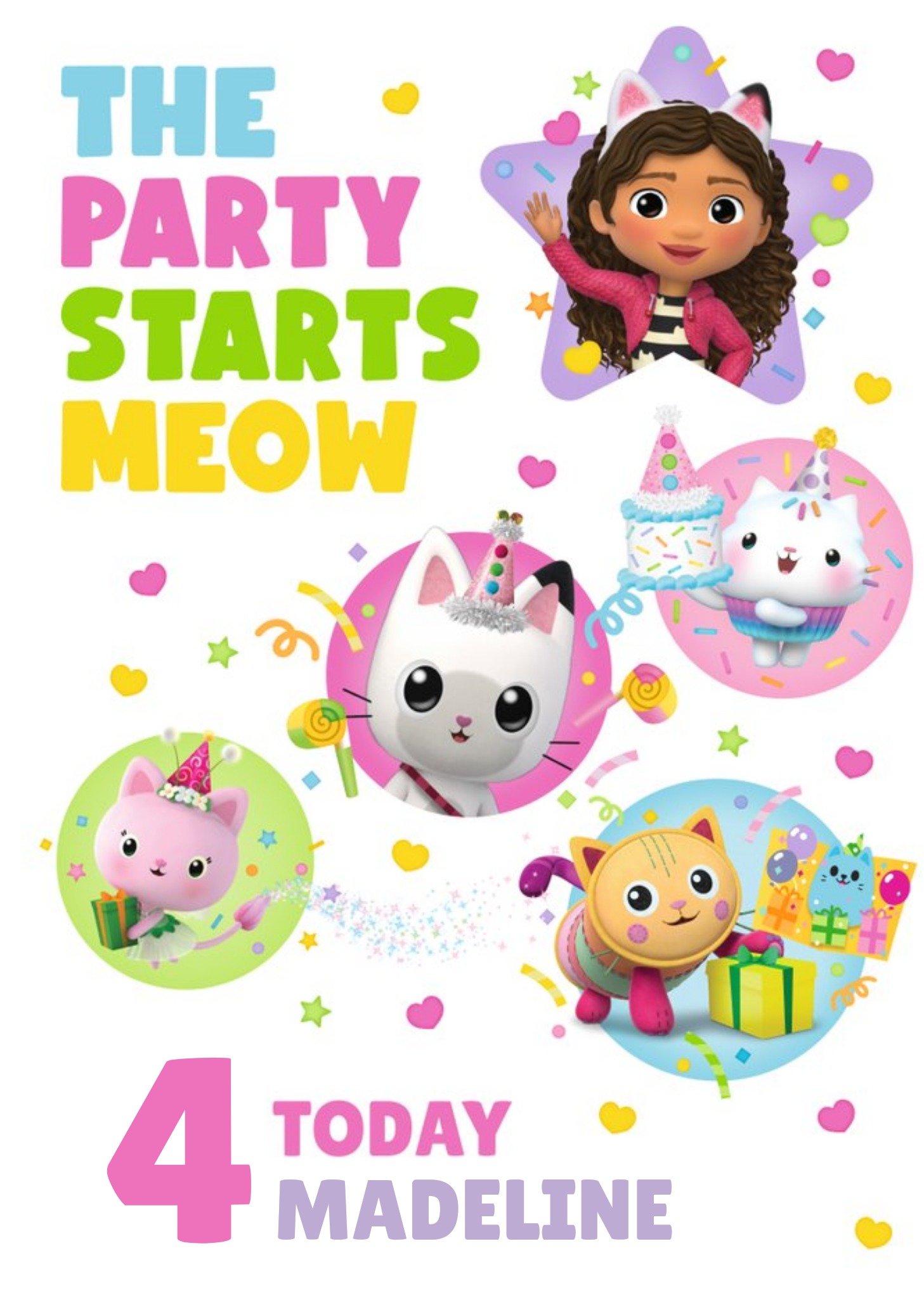 Moonpig Gally's Dollhouse The Party Starts Meow Personalise Age Birthday Card, Large