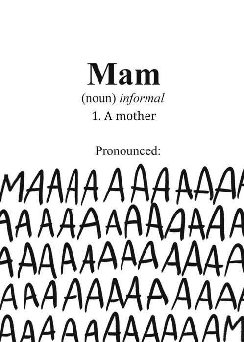 Typographic Mam Dictionary Definition Birthday Card