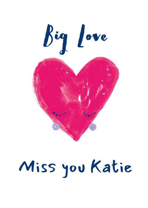 Pink Heart Illustration On A White Background Miss You Card