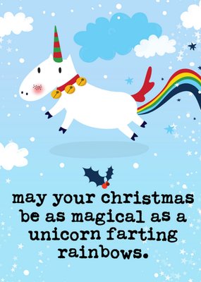 Funny Festive Unicorn Farting Rainbows Christmas Card
