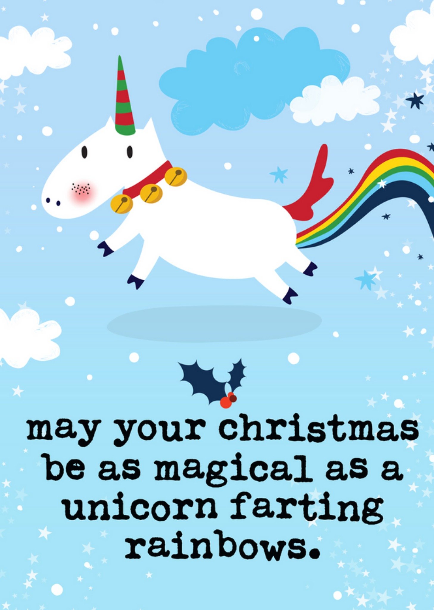 Moonpig Funny Festive Unicorn Farting Rainbows Christmas Card, Large