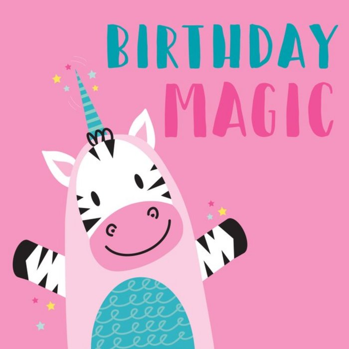 Cute Zebra In Unicorn Costume Birthday Card