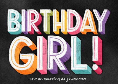 Birthday Girl Chalkboard Chalk Lettering Typographic Birthday Card