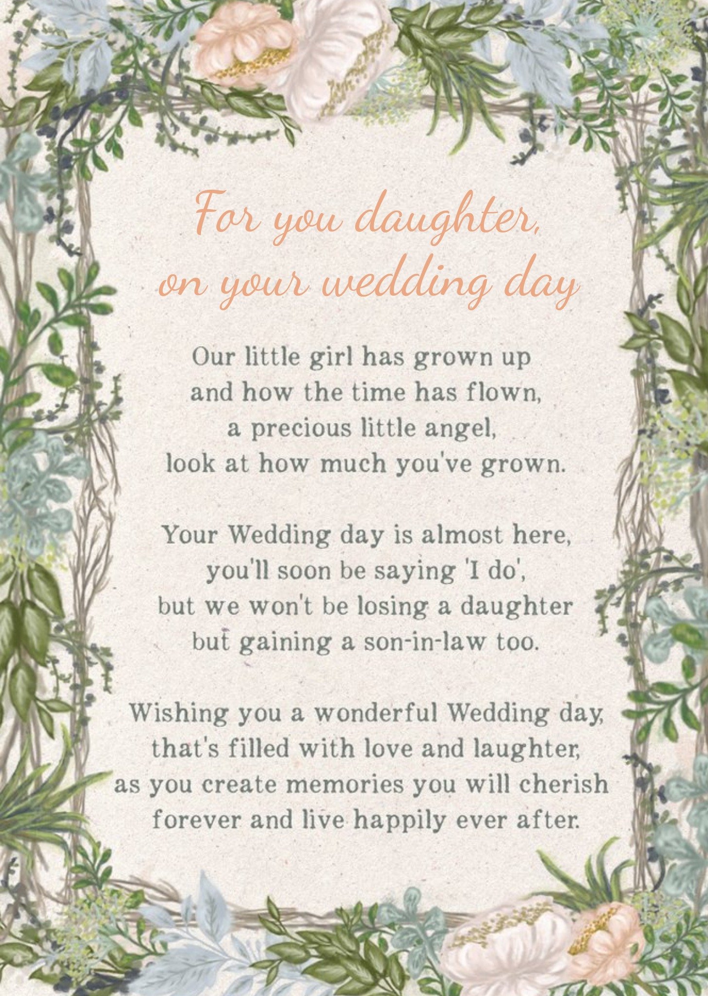 Moonpig Wedding Card - Verse - Daughter - Newly Weds - Floral Ecard