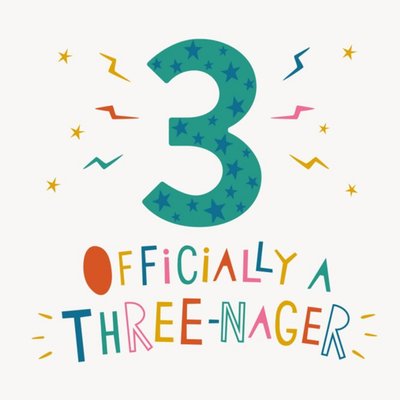 Officially A Three-nager Green 3 Birthday Card