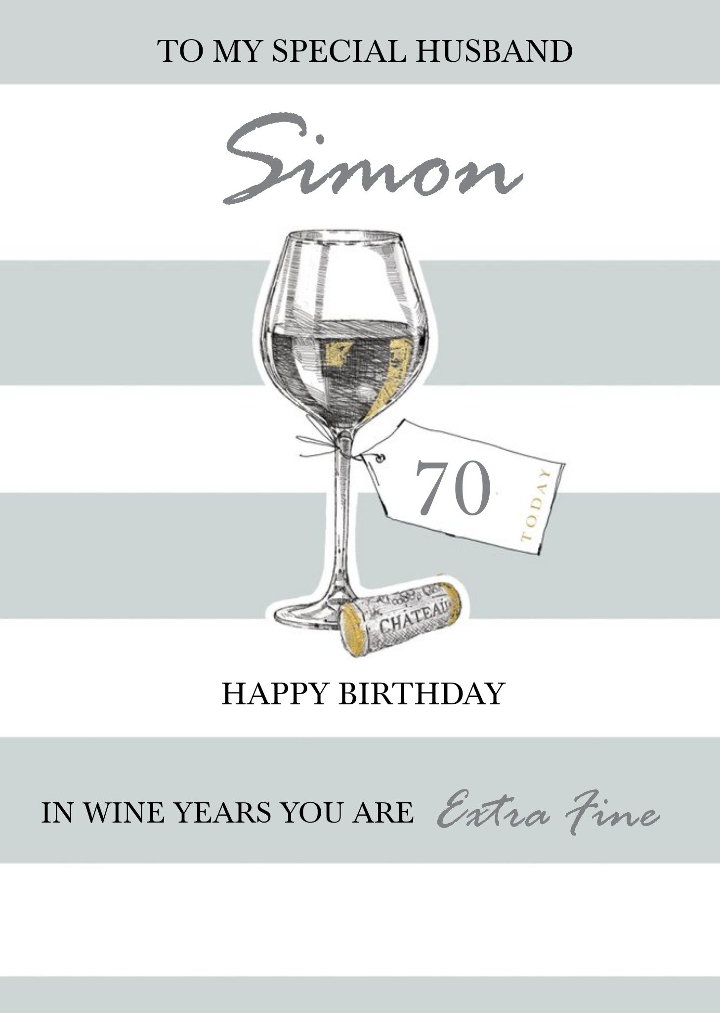 Illustration Of A Glass Of Wine On A Striped Background Husband's Seventieth Birthday Card Ecard