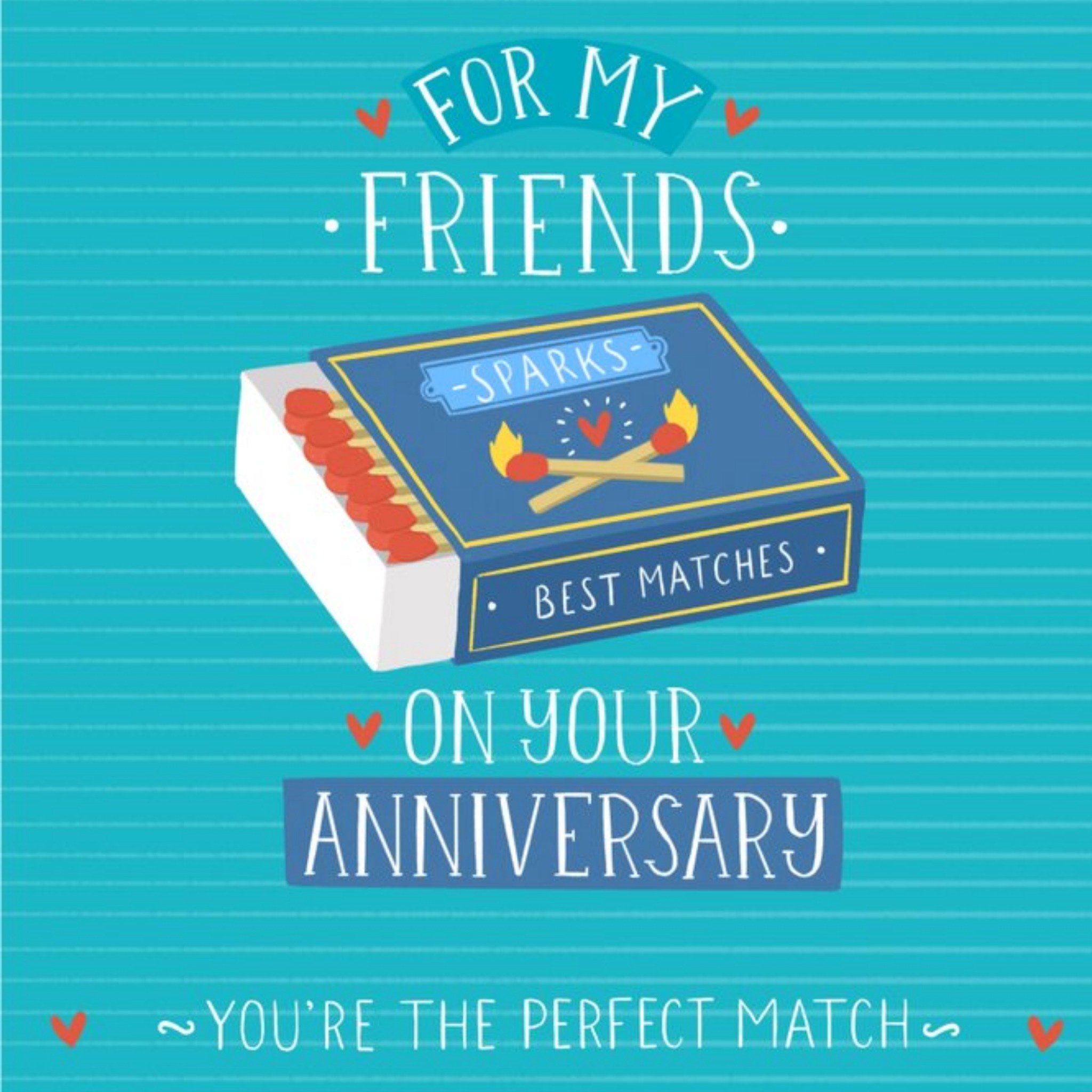 Retro Matchbox Illustration Friends Anniversary Card, Square