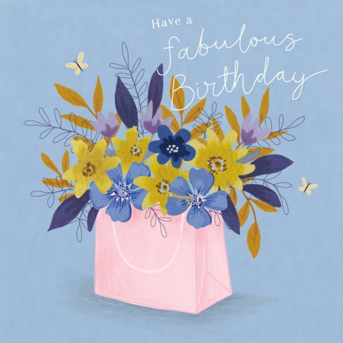 Illustrated Floral Bouquet Bag Birthday Card