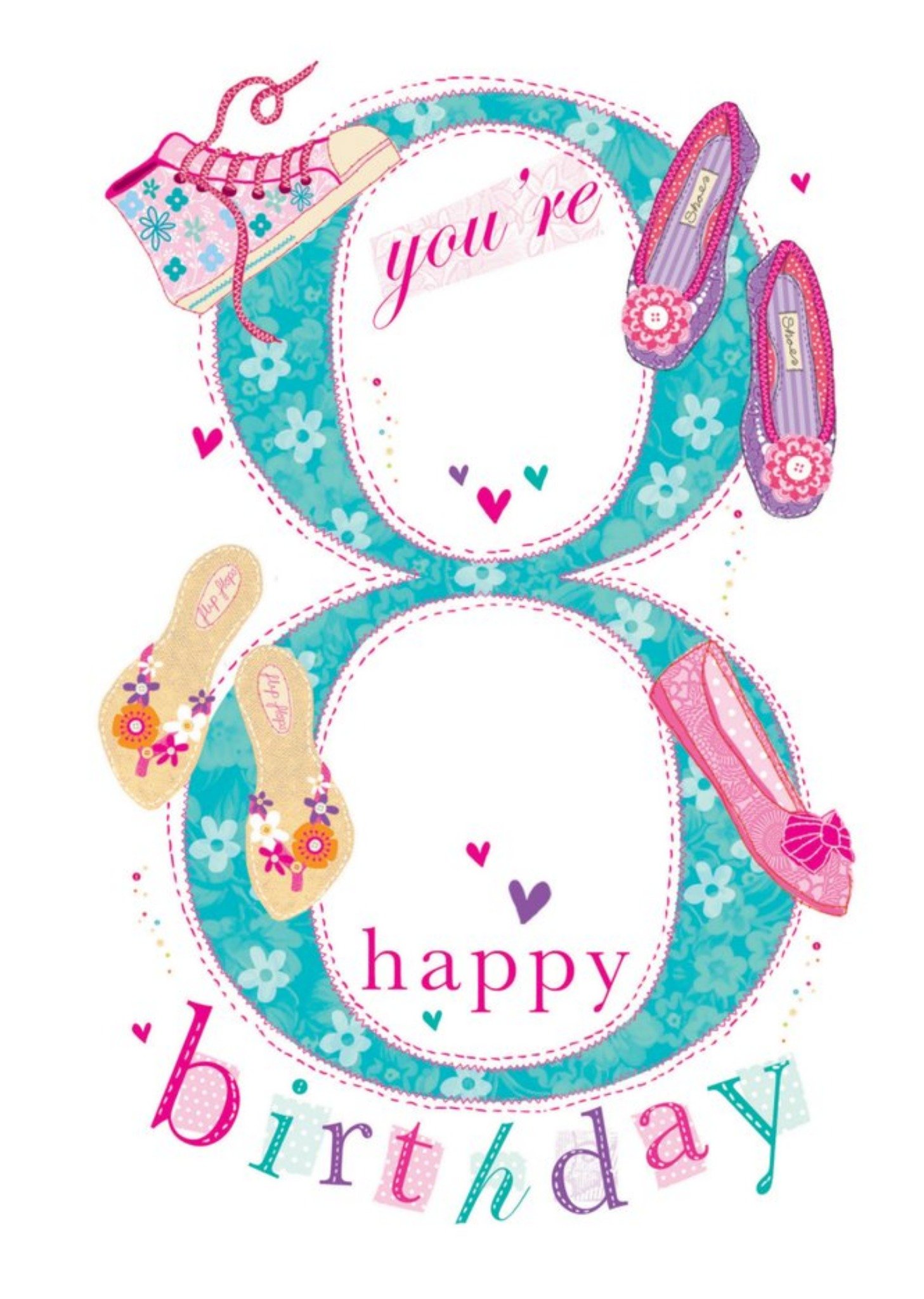 Moonpig Shoes You're 8 Today Happy Birthday Card, Large