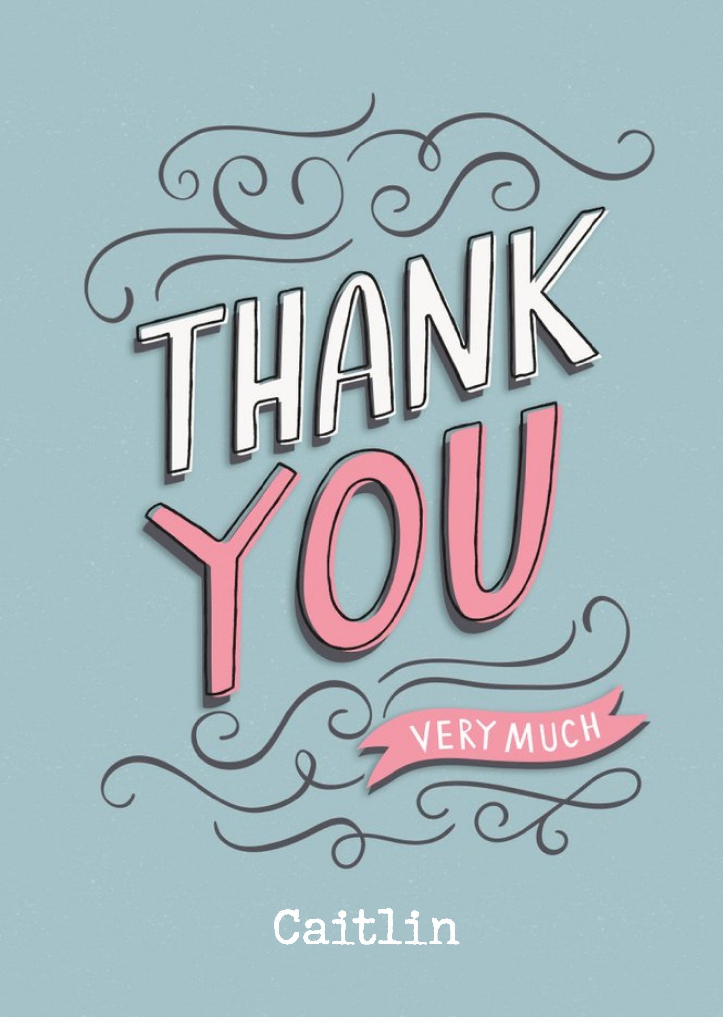 Colourful Typography With A Swirl Border Thank You Card Ecard